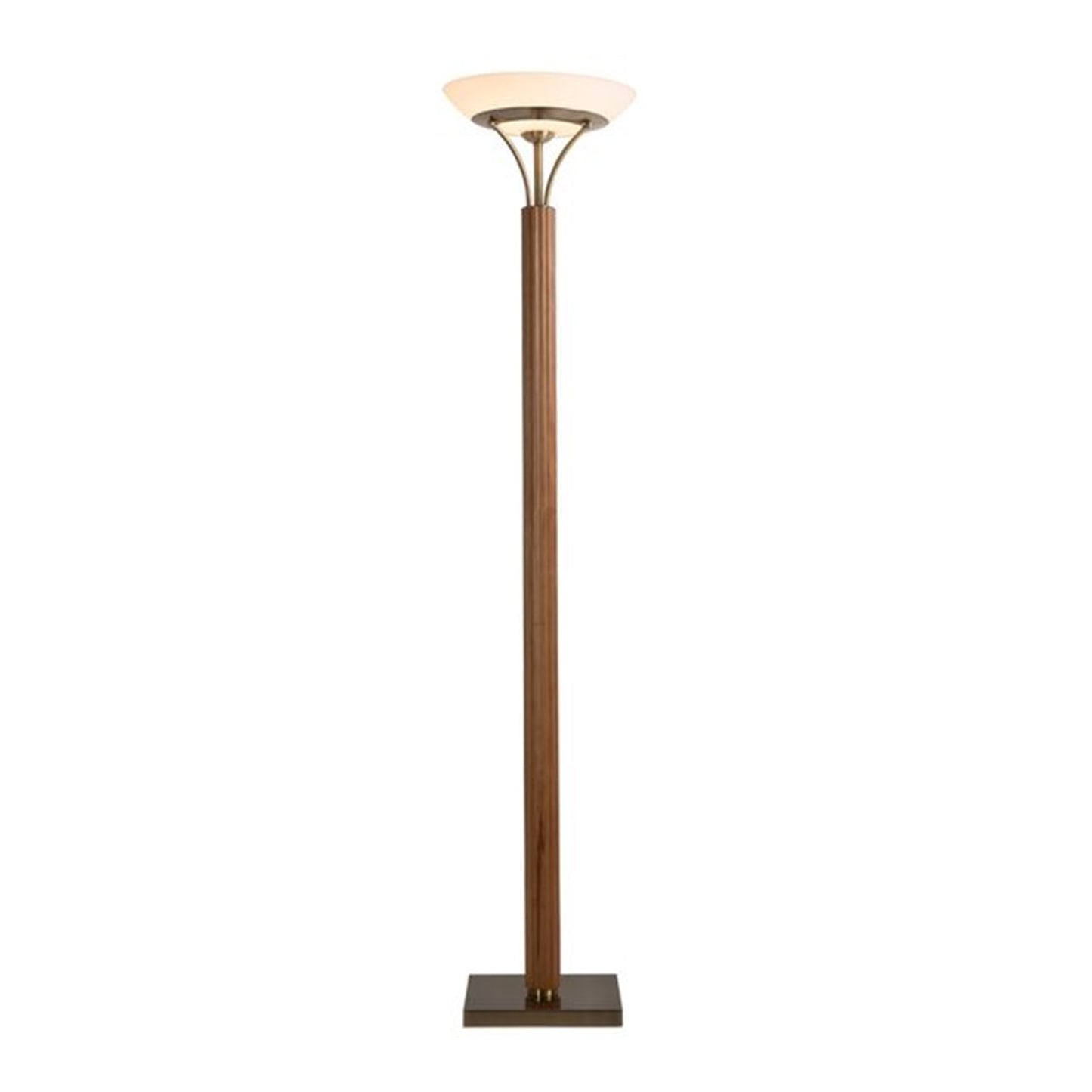 Nova California Tambo 72in 1-Light Torchiere Floor Lamp | Mid-Century Natural Ash Wood and Weathered Brass Opal Glass | Living Room | Model 1510832LW