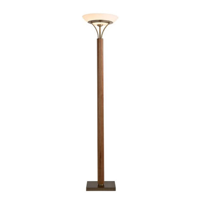 Nova California Tambo 72in 1-Light Torchiere Floor Lamp | Mid-Century Natural Ash Wood and Weathered Brass Opal Glass | Living Room | Model 1510832LW