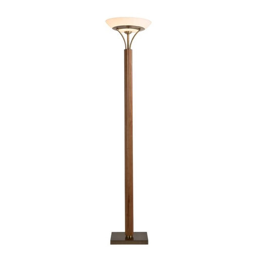Nova California Tambo 72in 1-Light Torchiere Floor Lamp | Mid-Century Natural Ash Wood and Weathered Brass Opal Glass | Living Room | Model 1510832LW