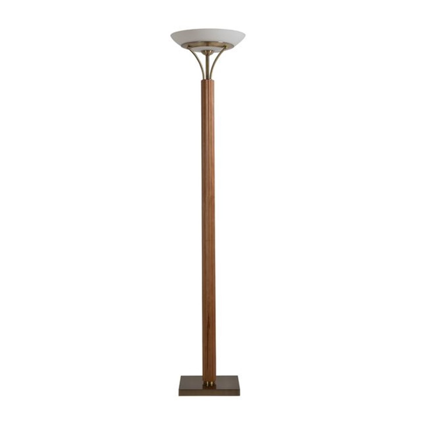 Nova California Tambo 72in 1-Light Torchiere Floor Lamp | Mid-Century Natural Ash Wood and Weathered Brass Opal Glass | Living Room | Model 1510832LW