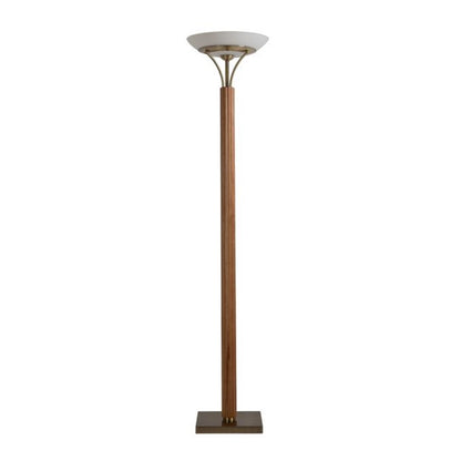 Nova California Tambo 72in 1-Light Torchiere Floor Lamp | Mid-Century Natural Ash Wood and Weathered Brass Opal Glass | Living Room | Model 1510832LW