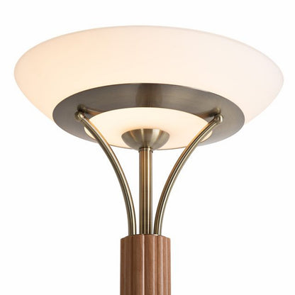 Nova California Tambo 72in 1-Light Torchiere Floor Lamp | Mid-Century Natural Ash Wood and Weathered Brass Opal Glass | Living Room | Model 1510832LW