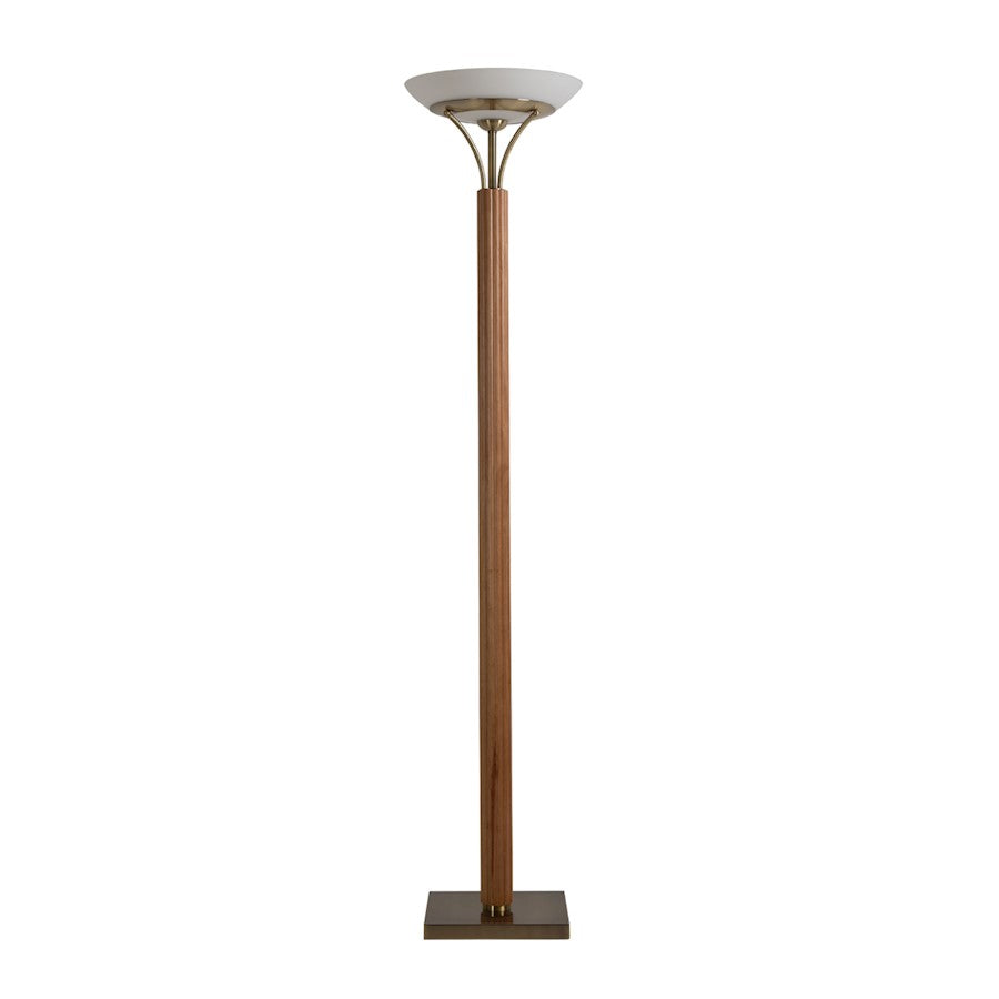 Nova California Tambo 72in 1-Light Torchiere Floor Lamp | Mid-Century Natural Ash Wood and Weathered Brass Opal Glass | Living Room | Model 1510832LW