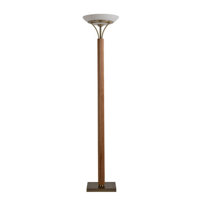 Nova California Tambo 72in 1-Light Torchiere Floor Lamp | Mid-Century Natural Ash Wood and Weathered Brass Opal Glass | Living Room | Model 1510832LW