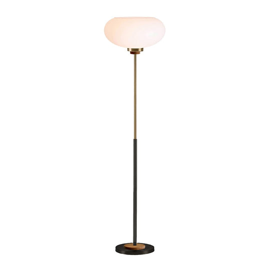 Nova California Morelli 72in 1-Light Torchiere Floor Lamp | Mid-Century Matte Black and Weathered Brass with White Lucite Shade | Model 1512202WB