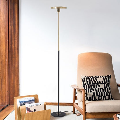 Nova California Redondo 10in 1-Light Torchiere Floor Lamp | Mid-Century Modern Matte Black and Weathered Brass Black Marble | Model 1517740MB