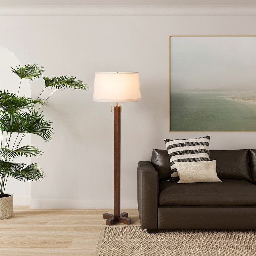 Nova California Swiss Cross 19in 1-Light Floor Lamp | Mid-Century Modern Dark Walnut and Weathered Brass | Living Room & Bedroom | Model 2010250DW