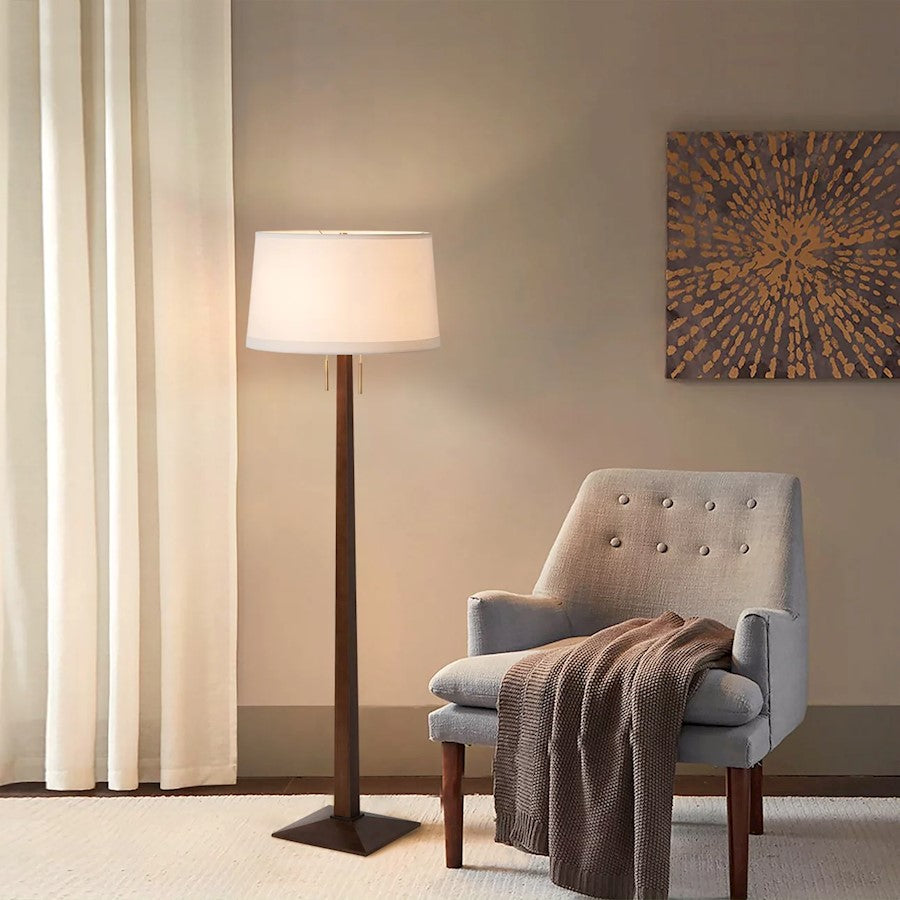 Nova California Taper 61in 1-Light Floor Lamp | Mid-Century Modern Dark Walnut and White Linen | Living Room & Bedroom | Model 2010251DW
