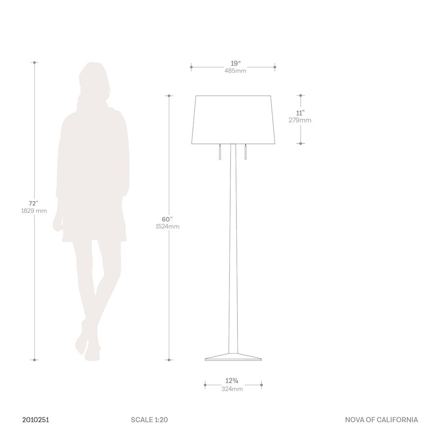 Nova California Taper 61in 1-Light Floor Lamp | Mid-Century Modern Dark Walnut and White Linen | Living Room & Bedroom | Model 2010251DW