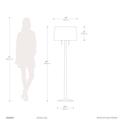 Nova California Taper 61in 1-Light Floor Lamp | Mid-Century Modern Dark Walnut and White Linen | Living Room & Bedroom | Model 2010251DW
