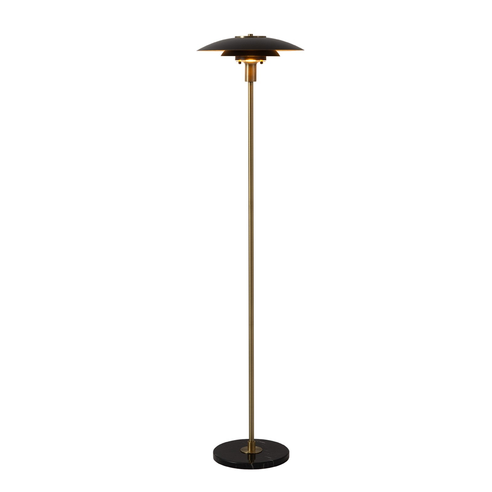 Nova California Rancho Mirage 61in Floor Lamp | Mid-Century Modern Weathered Brass and Matte Black Steel with Gold-Leaf Shade | Model 2010824WB