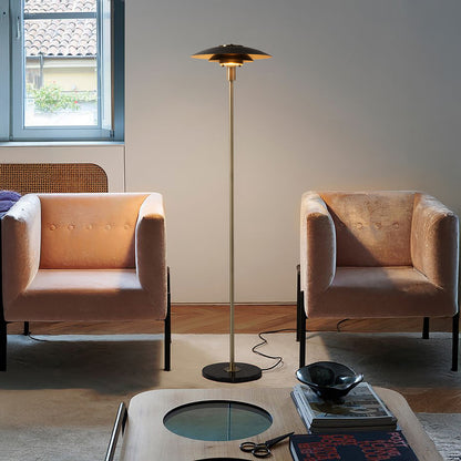 Nova California Rancho Mirage 61in Floor Lamp | Mid-Century Modern Weathered Brass and Matte Black Steel with Gold-Leaf Shade | Model 2010824WB