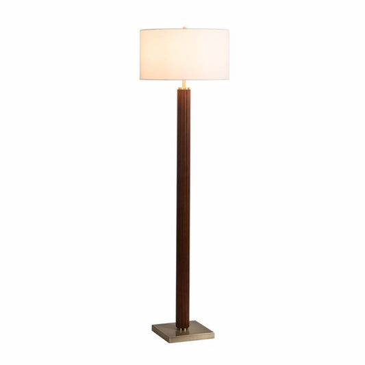 Nova California Tambo 62in 1-Light Floor Lamp | Dark Walnut Wood and Weathered Brass with White Linen Shade | Living Room & Bedroom | Model 2010832DW