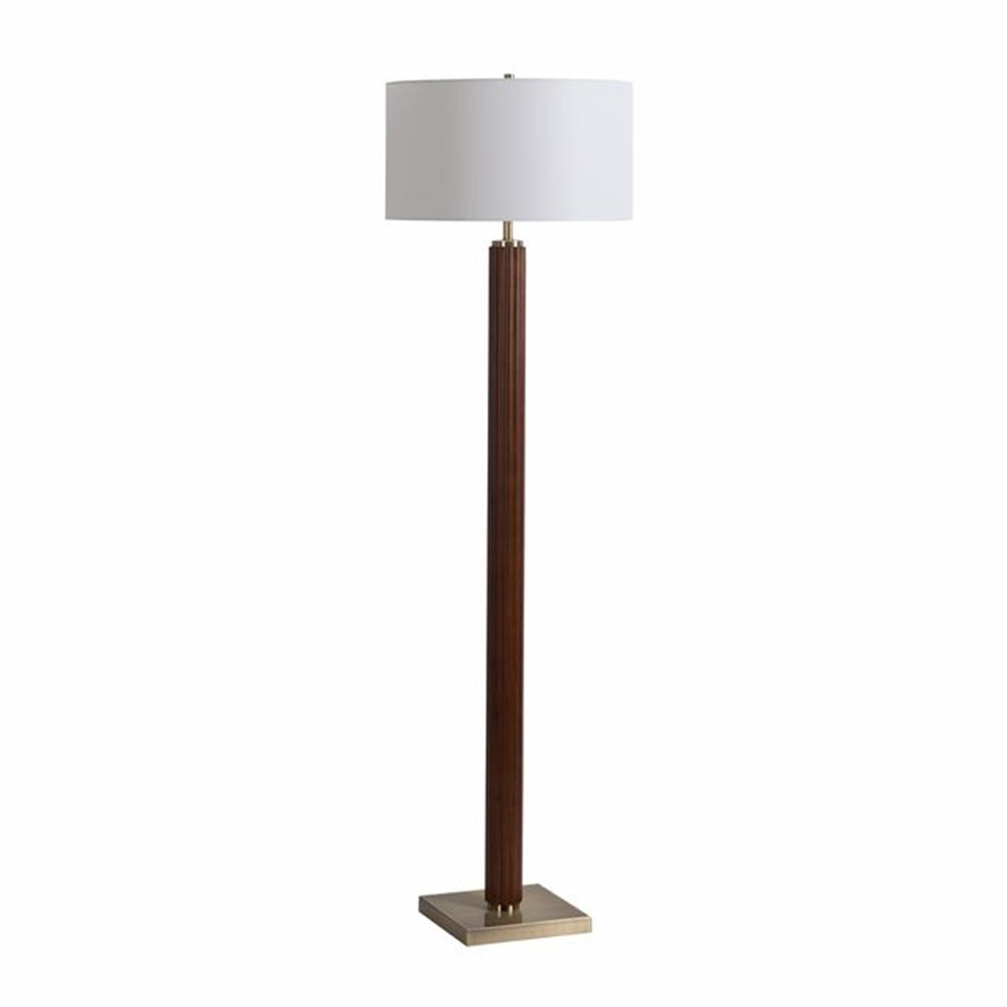 Nova California Tambo 62in 1-Light Floor Lamp | Dark Walnut Wood and Weathered Brass with White Linen Shade | Living Room & Bedroom | Model 2010832DW