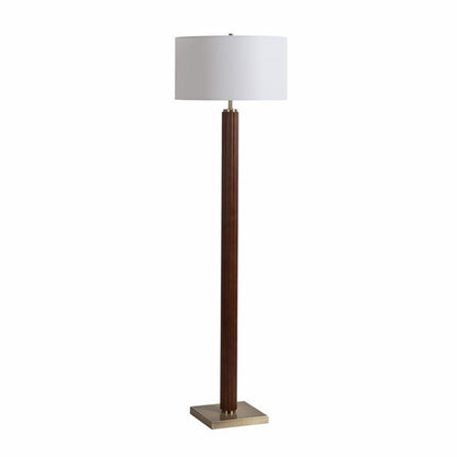 Nova California Tambo 62in 1-Light Floor Lamp | Dark Walnut Wood and Weathered Brass with White Linen Shade | Living Room & Bedroom | Model 2010832DW