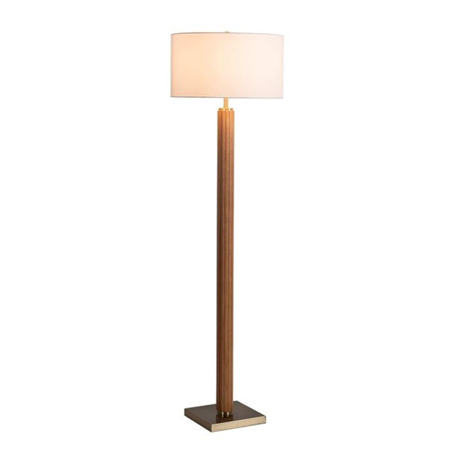 Nova California Tambo 62in 1-Light Floor Lamp | Mid-Century Modern Natural Ash Wood and Weathered Brass with White Linen Shade | Model 2010832LW