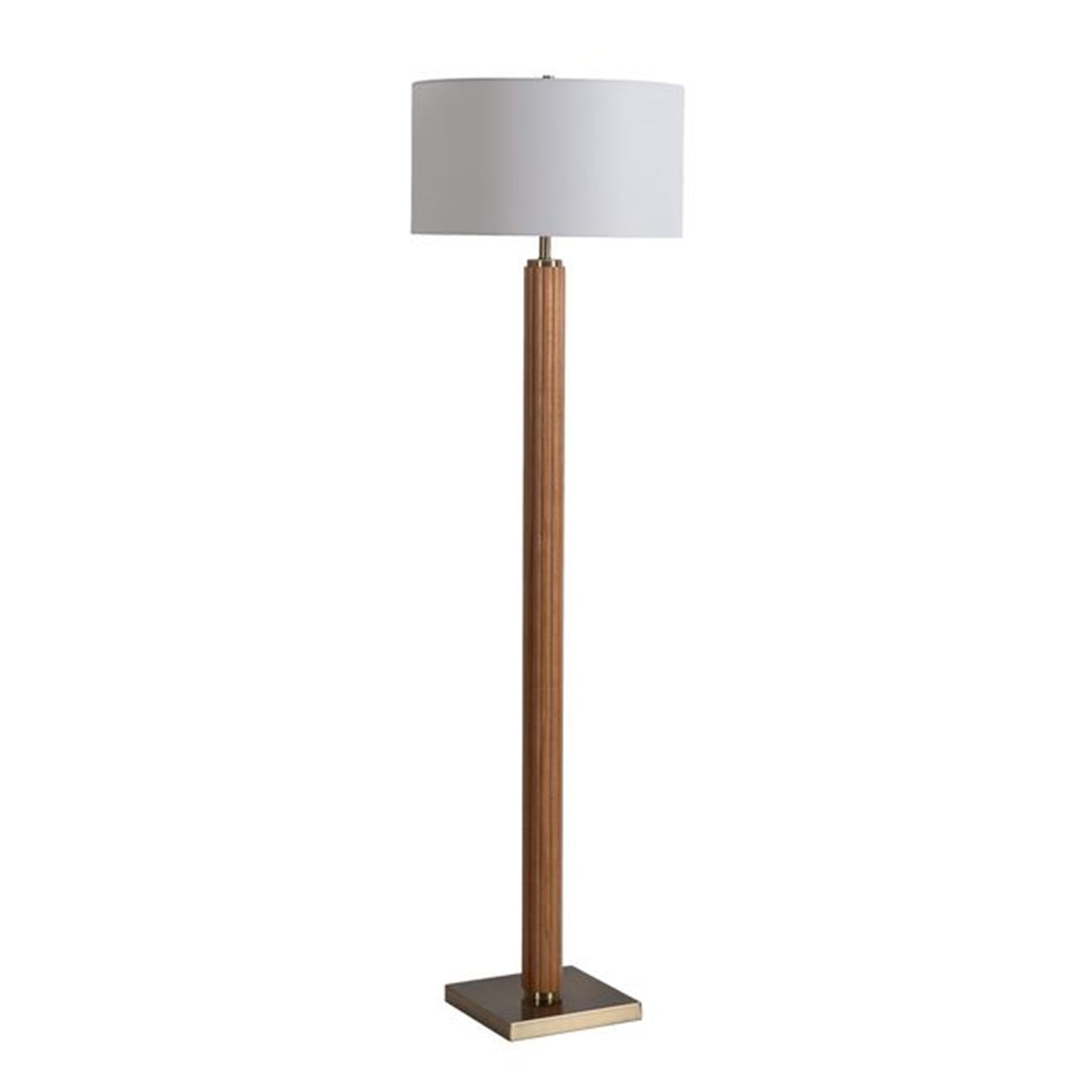 Nova California Tambo 62in 1-Light Floor Lamp | Mid-Century Modern Natural Ash Wood and Weathered Brass with White Linen Shade | Model 2010832LW