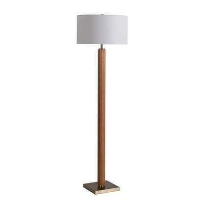 Nova California Tambo 62in 1-Light Floor Lamp | Mid-Century Modern Natural Ash Wood and Weathered Brass with White Linen Shade | Model 2010832LW