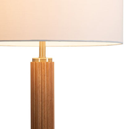 Nova California Tambo 62in 1-Light Floor Lamp | Mid-Century Modern Natural Ash Wood and Weathered Brass with White Linen Shade | Model 2010832LW