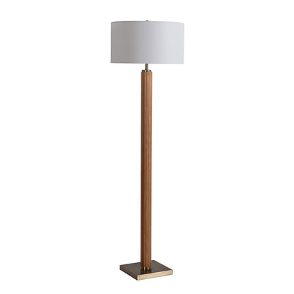Nova California Tambo 62in 1-Light Floor Lamp | Mid-Century Modern Natural Ash Wood and Weathered Brass with White Linen Shade | Model 2010832LW