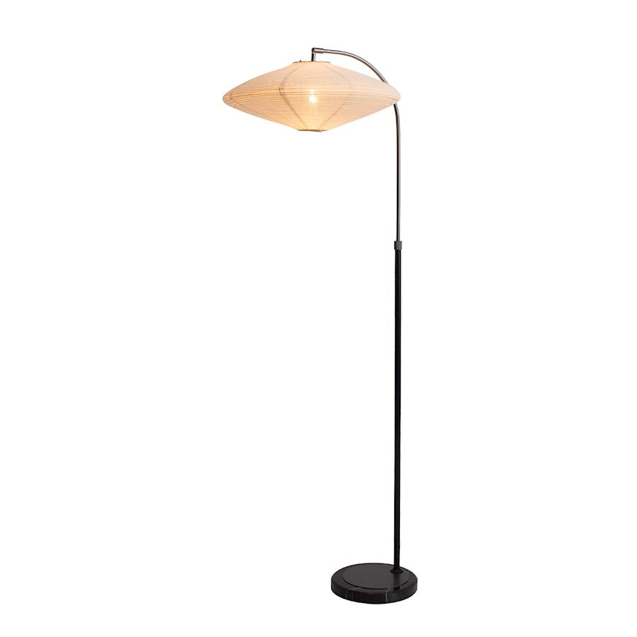 Nova California Roswell 62in 1-Light Floor Lamp | Mid-Century Modern Matte Black and White Linen Orb Shade | Living Room & Bedroom | Model 2010833MB