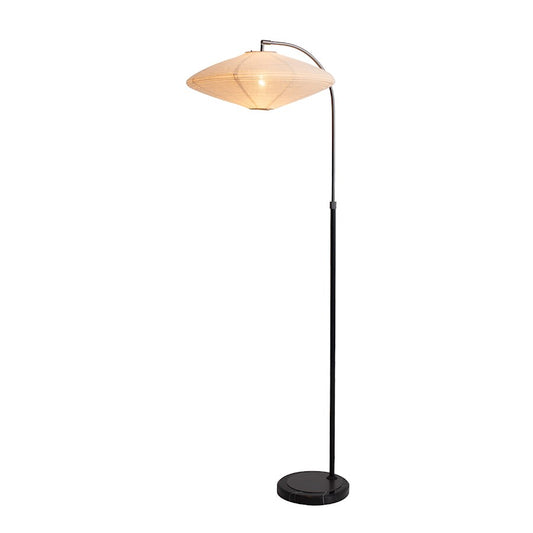 Nova California Roswell 62in 1-Light Floor Lamp | Mid-Century Modern Matte Black and White Linen Orb Shade | Living Room & Bedroom | Model 2010833MB