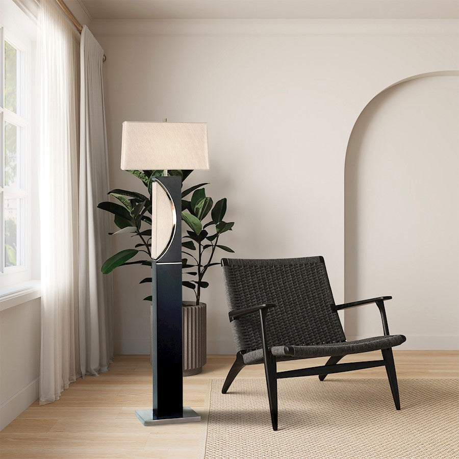 Nova California Half Moon 63in Floor Lamp | Transitional Charcoal and Brushed Nickel with Linen Shade | Living Room & Bedroom | Model 2010942