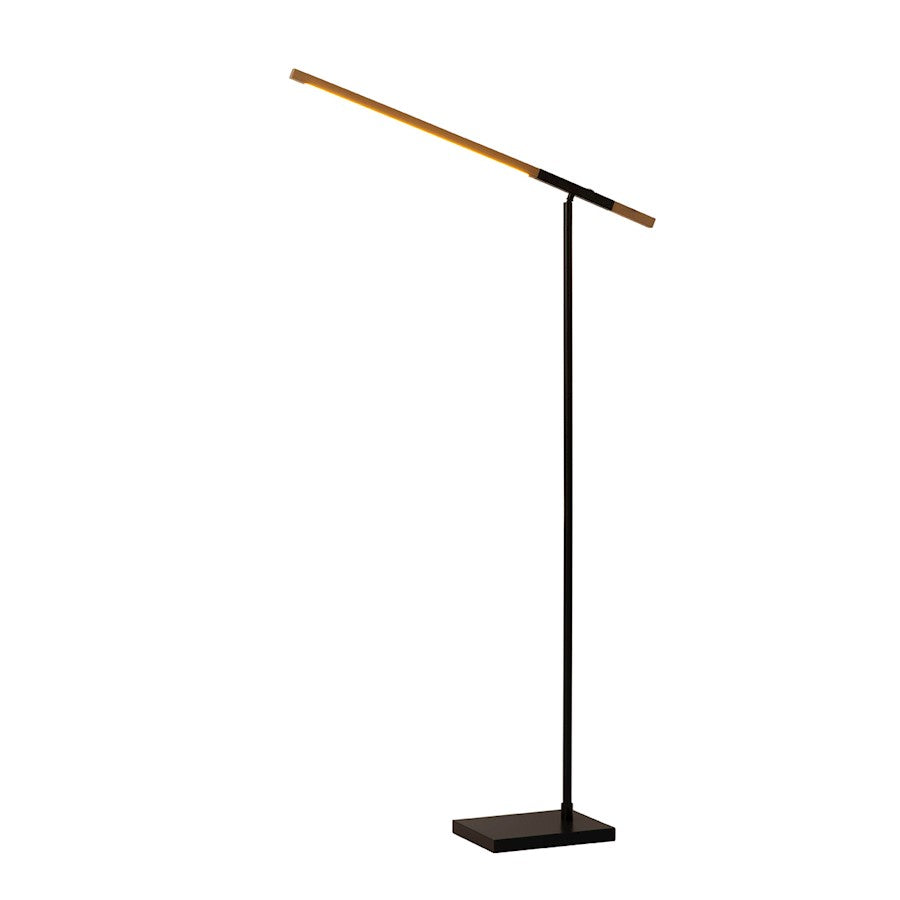 Nova California Port 17in 1-Light Floor Lamp | Contemporary Matte Black and Natural Wood | Living Room & Reading Nook | Model 2011572MB