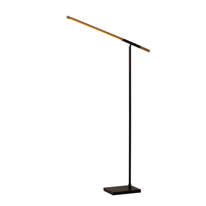 Nova California Port 17in 1-Light Floor Lamp | Contemporary Matte Black and Natural Wood | Living Room & Reading Nook | Model 2011572MB