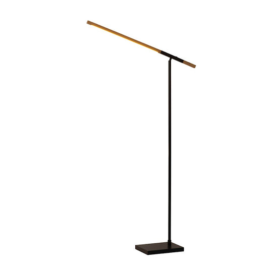 Nova California Port 17in 1-Light Floor Lamp | Contemporary Matte Black and Natural Wood | Living Room & Reading Nook | Model 2011572MB