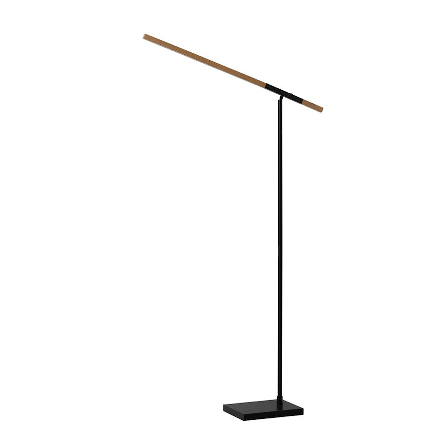 Nova California Port 17in 1-Light Floor Lamp | Contemporary Matte Black and Natural Wood | Living Room & Reading Nook | Model 2011572MB