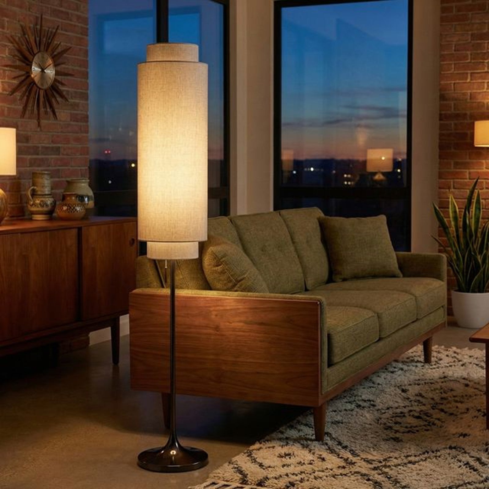 Nova California Lollipop 61in 1-Light Floor Lamp | Mid-Century Modern Black Nickel and Cashmere Gray Linen | Bedroom & Living Room | Model 2011802BN