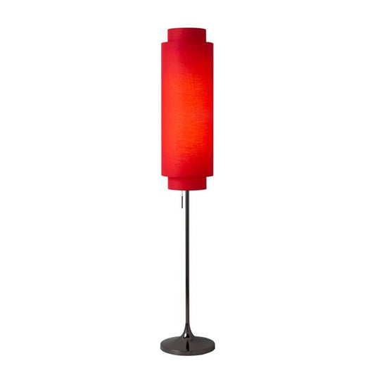 Nova California Lollipop 61in 1-Light Floor Lamp | Mid-Century Modern Black Nickel and Crimson Red Linen | Bedroom & Living Room | Model 2011803BN
