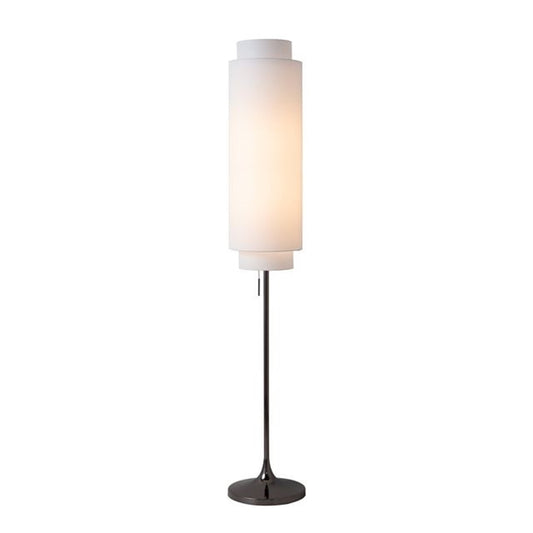 Nova California Lollipop 12in 1-Light Floor Lamp | Mid-Century Black Nickel Steel with White Linen Shade | Living Room & Bedroom | Model 2011804BN