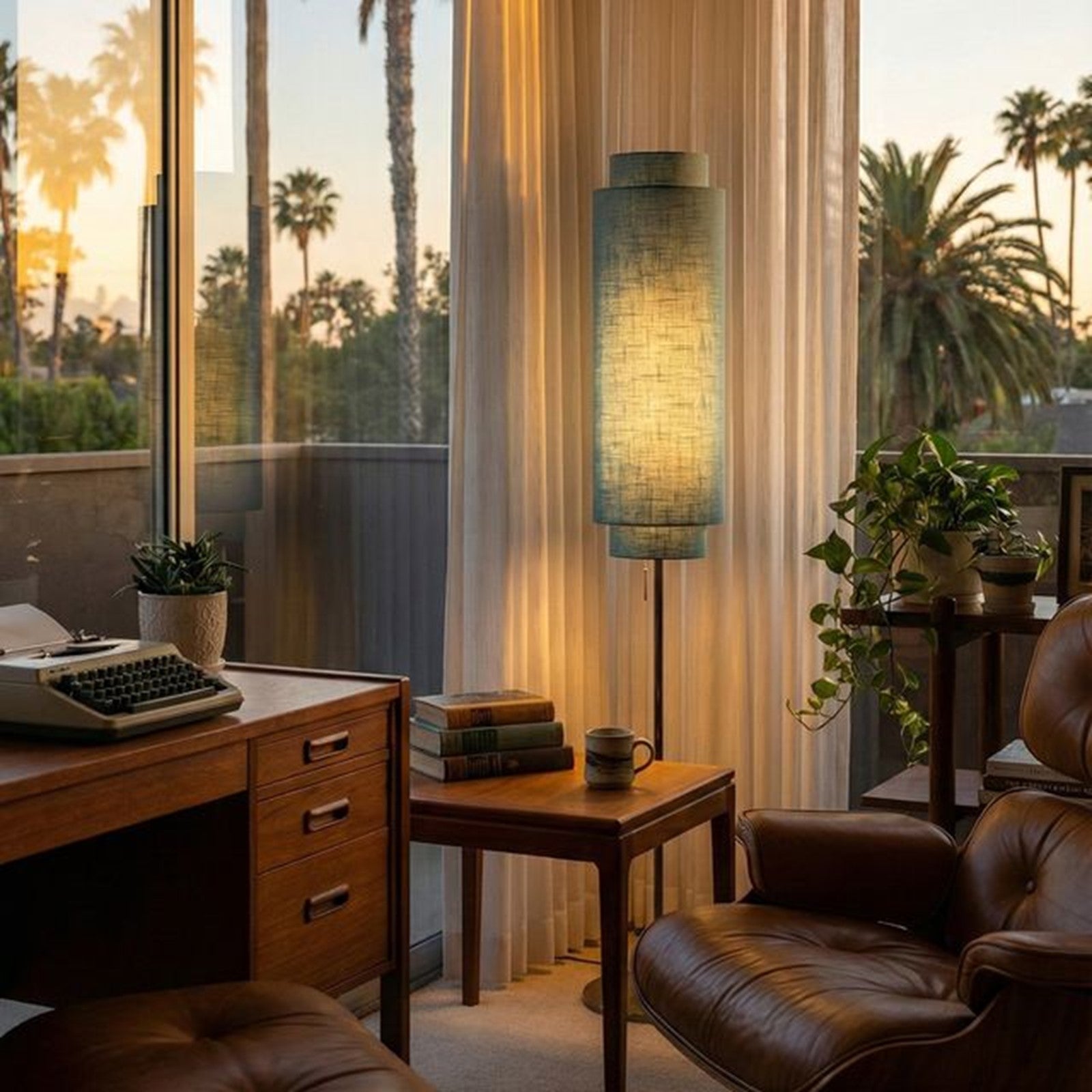 Nova California Lollipop 61in 1-Light Floor Lamp | Mid-Century Modern Black Nickel and Sky Blue Linen | Bedroom & Living Room | Model 2011805BN