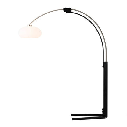 Nova California Morelli 85in Arc Floor Lamp | Mid-Century Modern Satin Nickel and Matte Black with White Lucite | Living Room & | Model 2012201SN