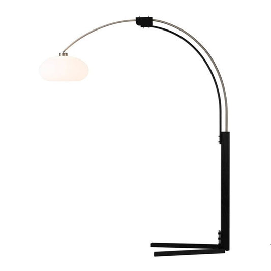 Nova California Morelli 85in Arc Floor Lamp | Mid-Century Modern Satin Nickel and Matte Black with White Lucite | Living Room & | Model 2012201SN