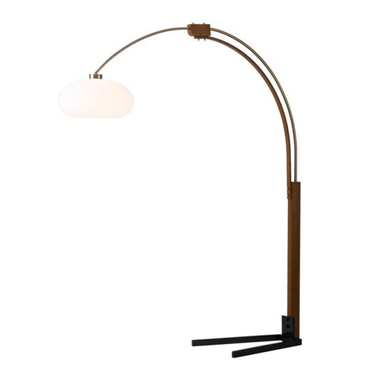 Nova California Morelli Arc Floor Lamp | Mid-Century Weathered Brass and Walnut Wood with White Lucite Shade | Living Room & | Model 2012201WB