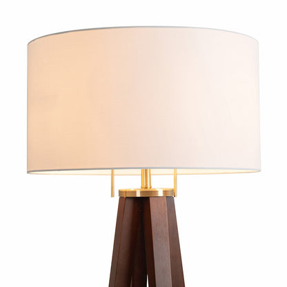 Nova California Quattro 1 Light Floor Lamp, Walnut Wood/Brass/White