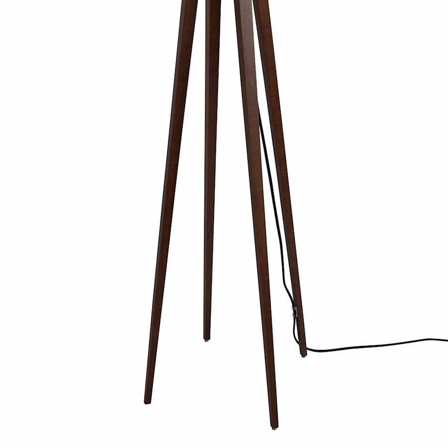 Nova California Quattro 1 Light Floor Lamp, Walnut Wood/Brass/White