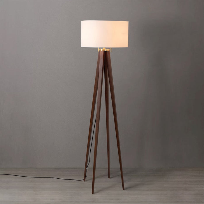 Nova California Quattro 1 Light Floor Lamp, Walnut Wood/Brass/White