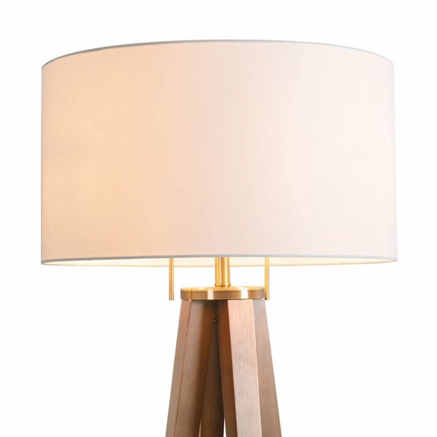 Nova California Quattro 61in 1-Light Floor Lamp | Mid-Century Natural Ash and Weathered Brass White Linen | Living Room & Bedroom | Model 20859LW