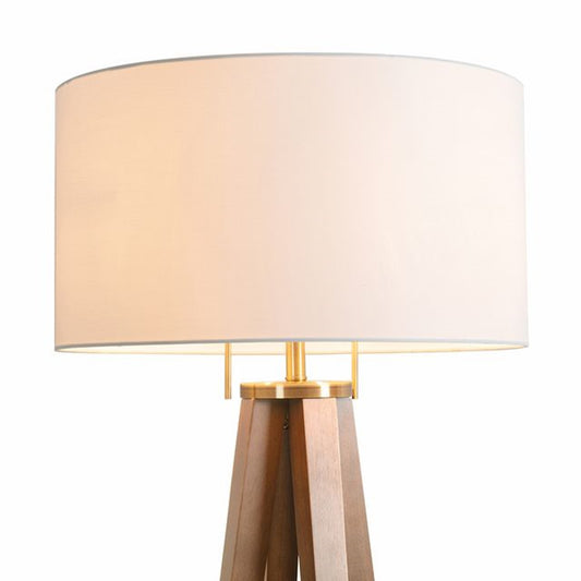 Nova California Quattro 61in 1-Light Floor Lamp | Mid-Century Natural Ash and Weathered Brass White Linen | Living Room & Bedroom | Model 20859LW