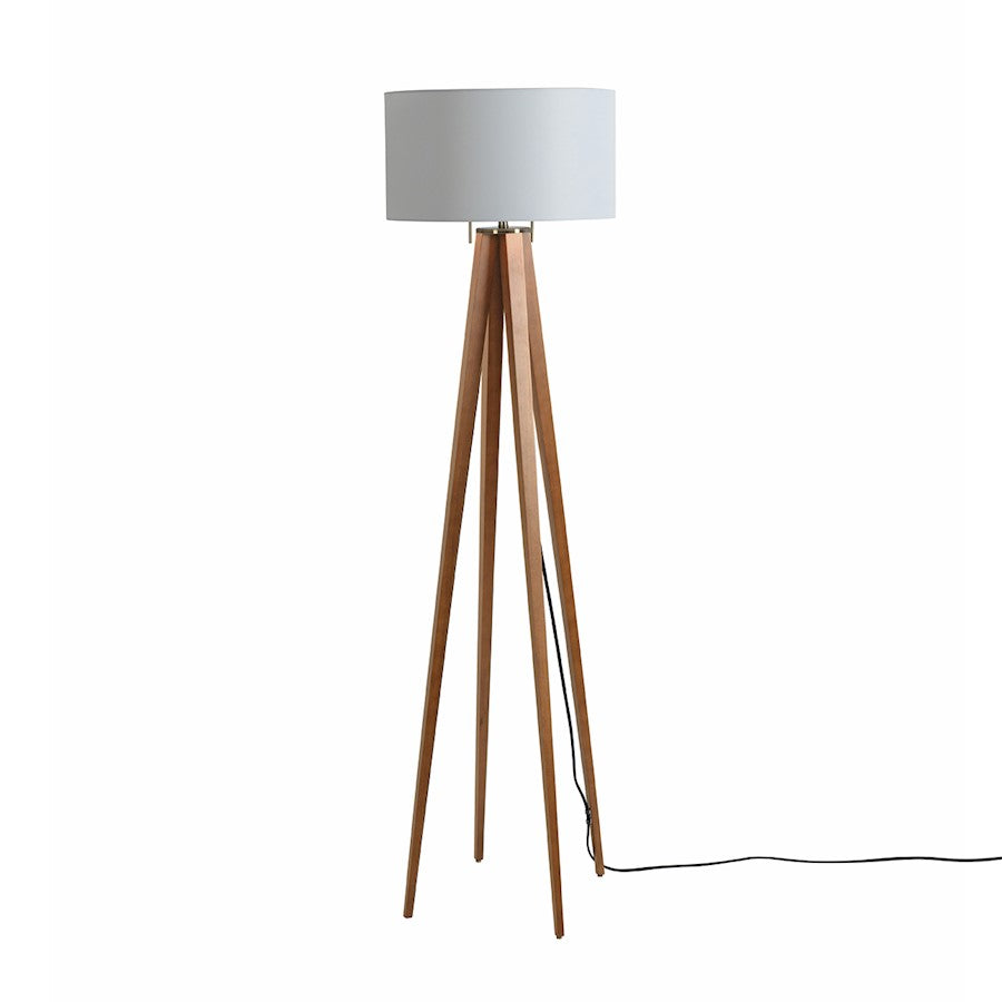 Nova California Quattro 61in 1-Light Floor Lamp | Mid-Century Natural Ash and Weathered Brass White Linen | Living Room & Bedroom | Model 20859LW