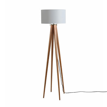 Nova California Quattro 61in 1-Light Floor Lamp | Mid-Century Natural Ash and Weathered Brass White Linen | Living Room & Bedroom | Model 20859LW
