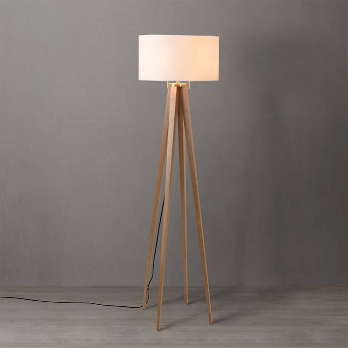 Nova California Quattro 1 Light Floor Lamp, Ash Wood/Brass/White