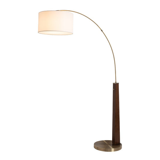 Nova California Taper 68in 1-Light Arc Floor Lamp | Mid-Century Walnut Wood & Weathered Brass with White Cotton-Linen Shade | Living | Model 2110251W