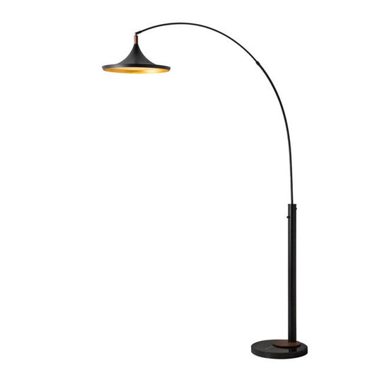 Nova California Lodi 92in 1-Light Arc Floor Lamp | Mid-Century Modern Matte Black Walnut and Gold Leaf | Living Room & Reading | Model 2110500MB
