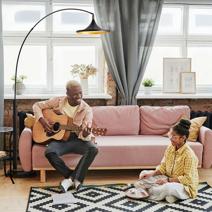 Nova California Lodi 92in 1-Light Arc Floor Lamp | Mid-Century Modern Matte Black Walnut and Gold Leaf | Living Room & Reading | Model 2110500MB