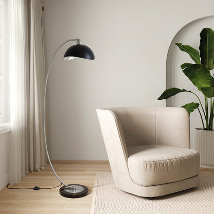 Nova California Luna Bella 62in 1-Light Arc Floor Lamp | Mid-Century Modern Black and Antique Nickel | Living Room & Reading Nook | Model 2110744AN